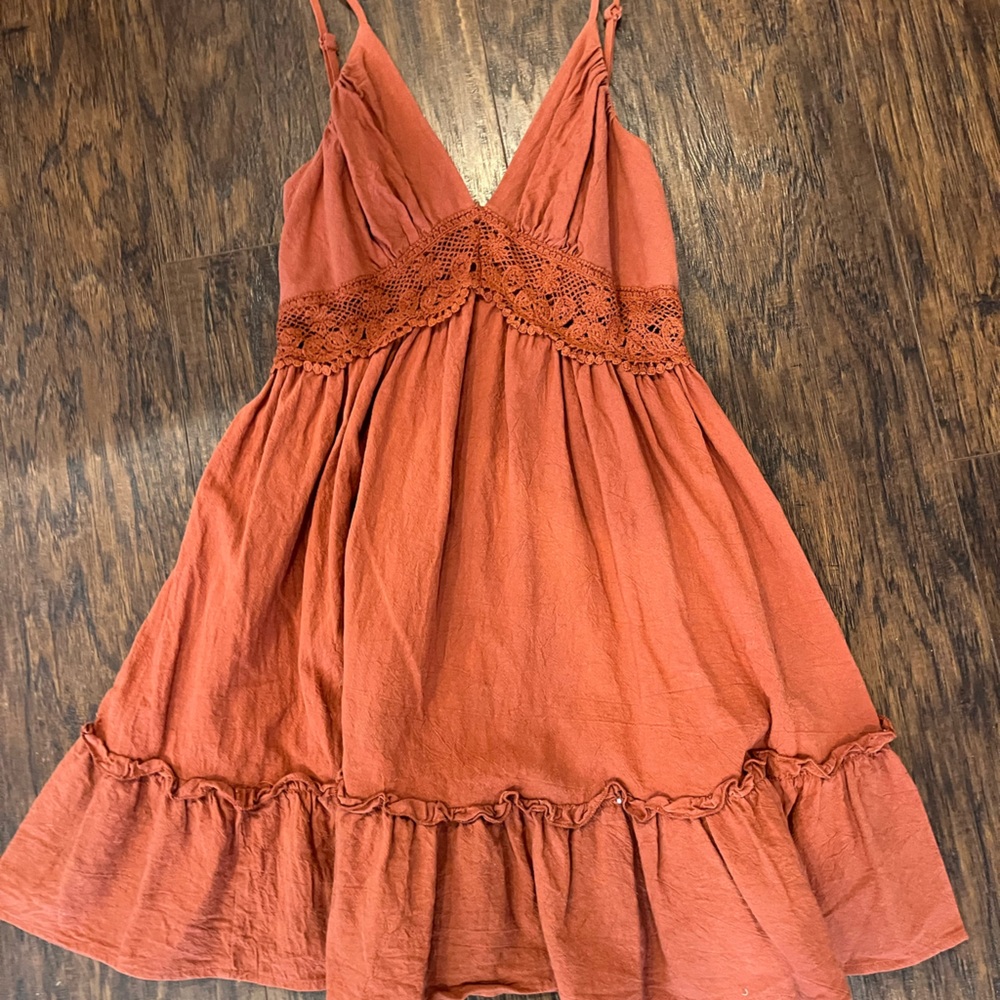 Rust Orange Halter Dress